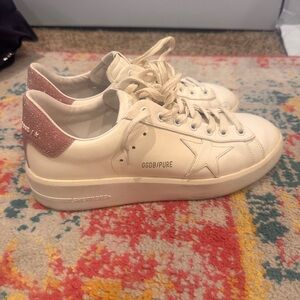 Golden Goose White and Pink Sneakers